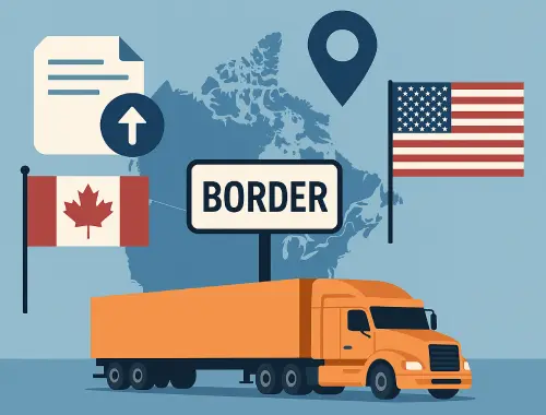 About Us 5 Cross-border freight truck representing Canada to USA transportation with ACI and ACE eManifest support.