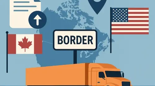 Cross-border freight truck representing Canada to USA transportation with ACI and ACE eManifest support.