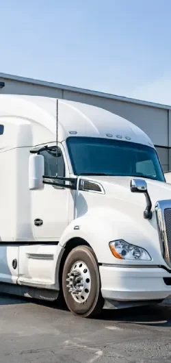 Semi truck with box trailer representing Canadian freight transportation for commercial customers.